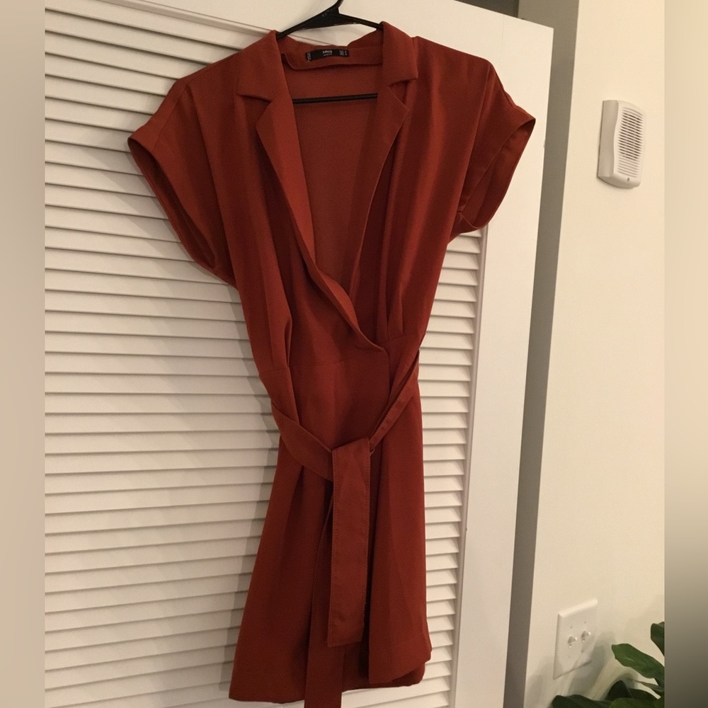 Burnt orange wrap dress